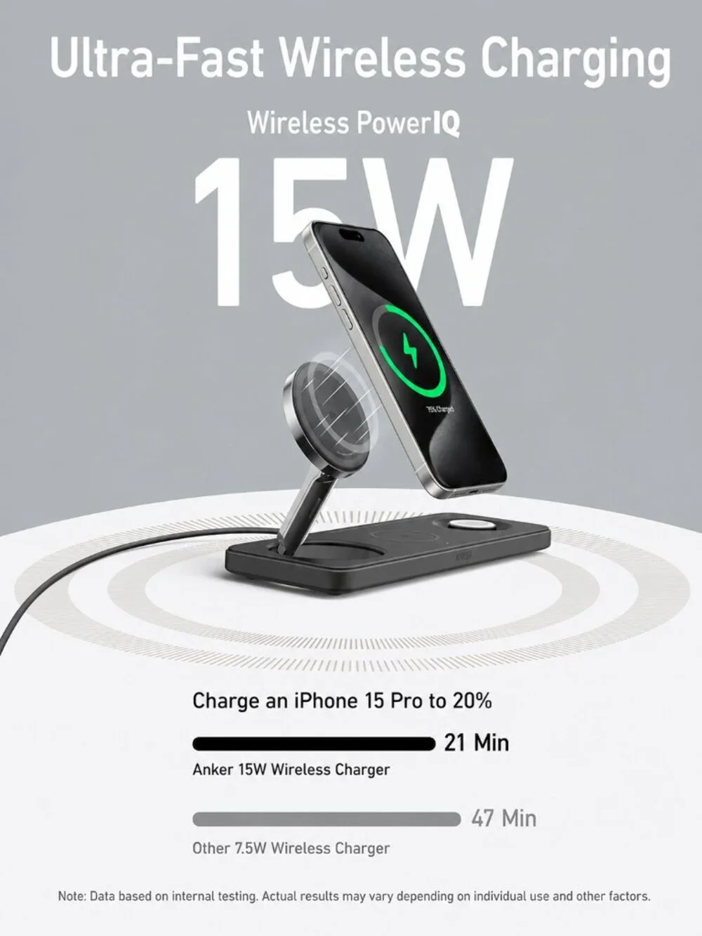 Anker MagGo Wireless Charging Station (3-in-1 Pad) with Charger and USB-C Cable
